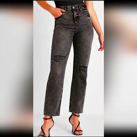 Express Denim - Express Black Straight Leg Jeans with Frayed Hem